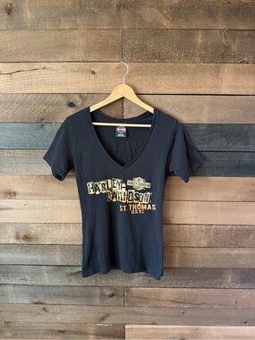 Vintage Harley Davidson St. Thomas USVI Black V Neck Graphic Tee